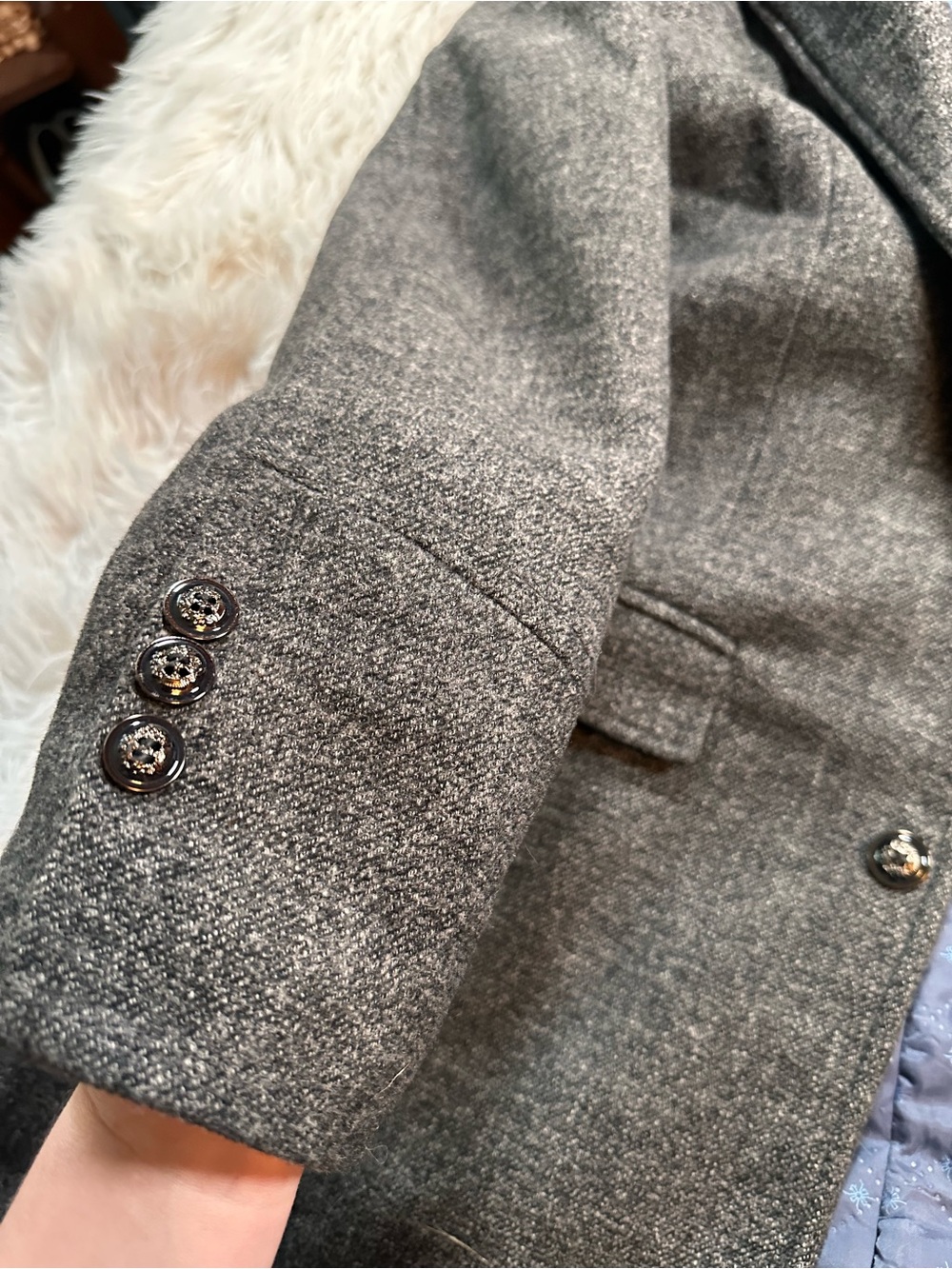 Jingpinfushi • Men’s Charcoal Grey Long Wool Blend Peacoat - Picture 3 of 16